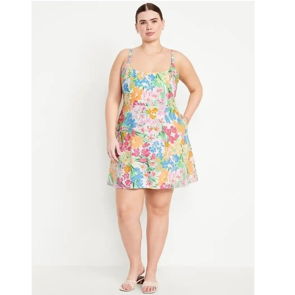 NWT Old Navy Tropical Floral Woven Sleeveless A-Line Cami Mini Dress Pink Large - Picture 10 of 10